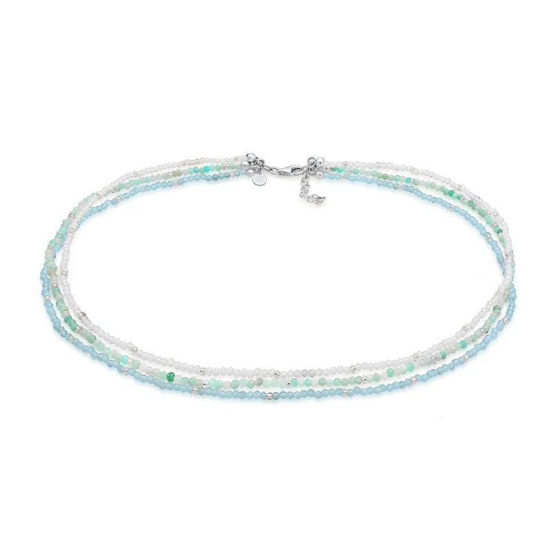 Choker Beads | Amazonit (Hellblau), Mondstein (Weiß)