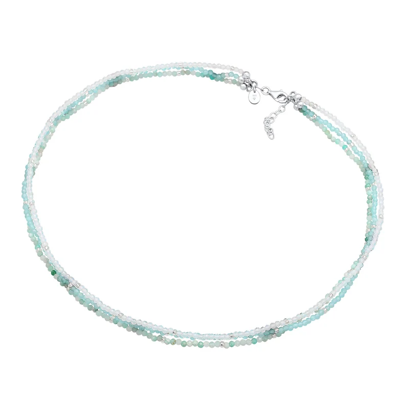 Choker Beads | Amazonit (Hellblau), Mondstein (Weiß)