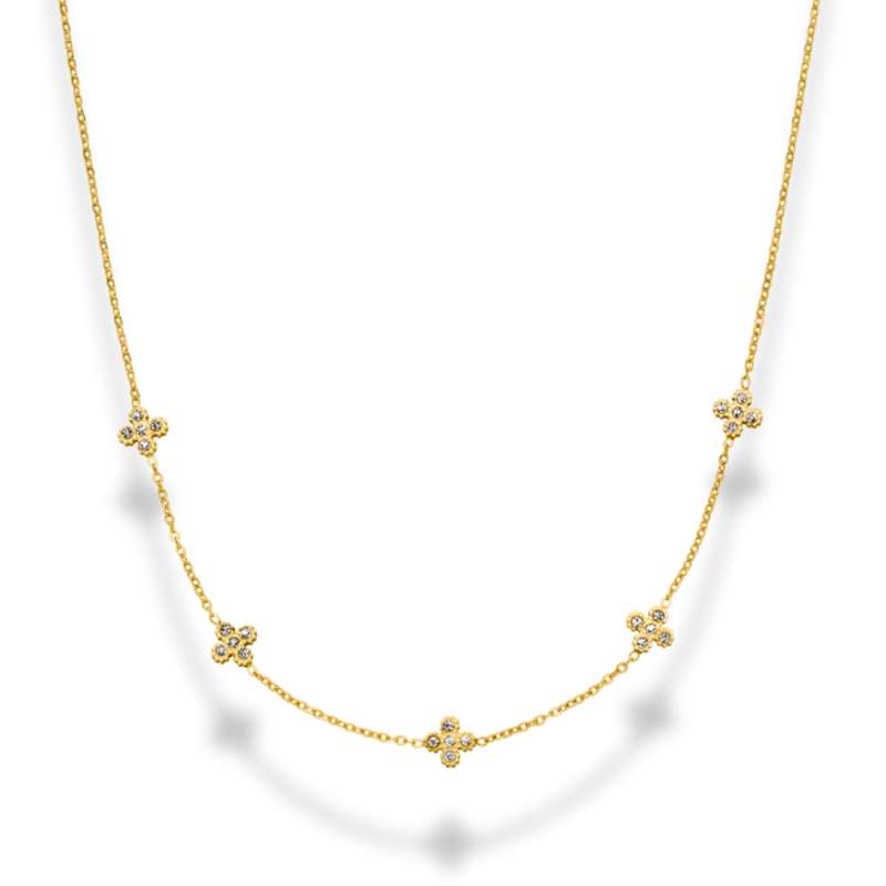 Pave Flower Kette 14K Vergoldet