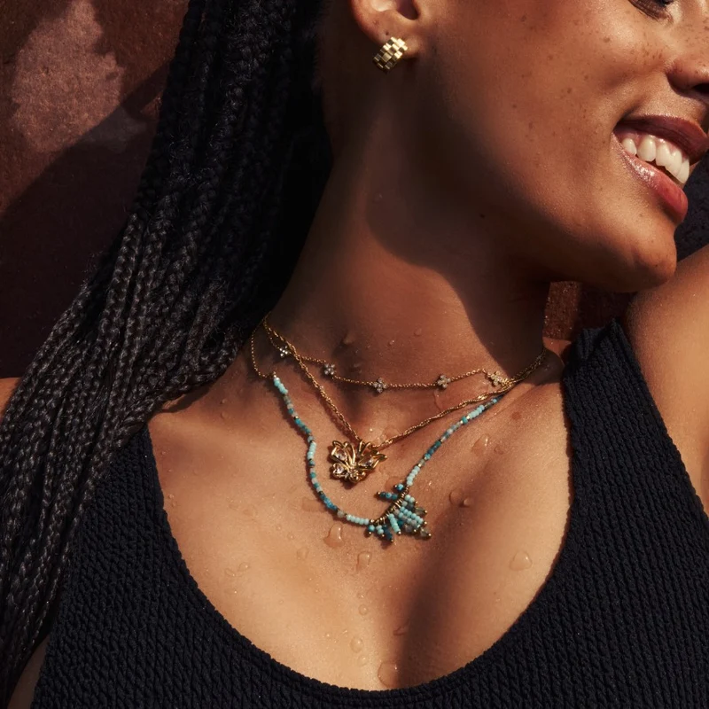 Pave Flower Kette 14K Vergoldet