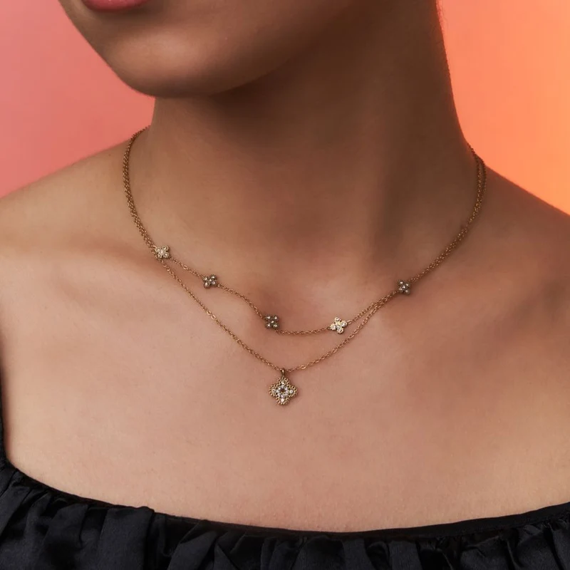 Pave Flower Kette 14K Vergoldet
