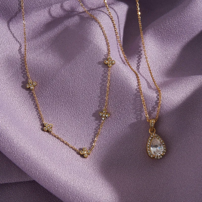Pave Flower Kette 14K Vergoldet