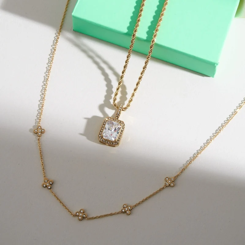 Pave Flower Kette 14K Vergoldet