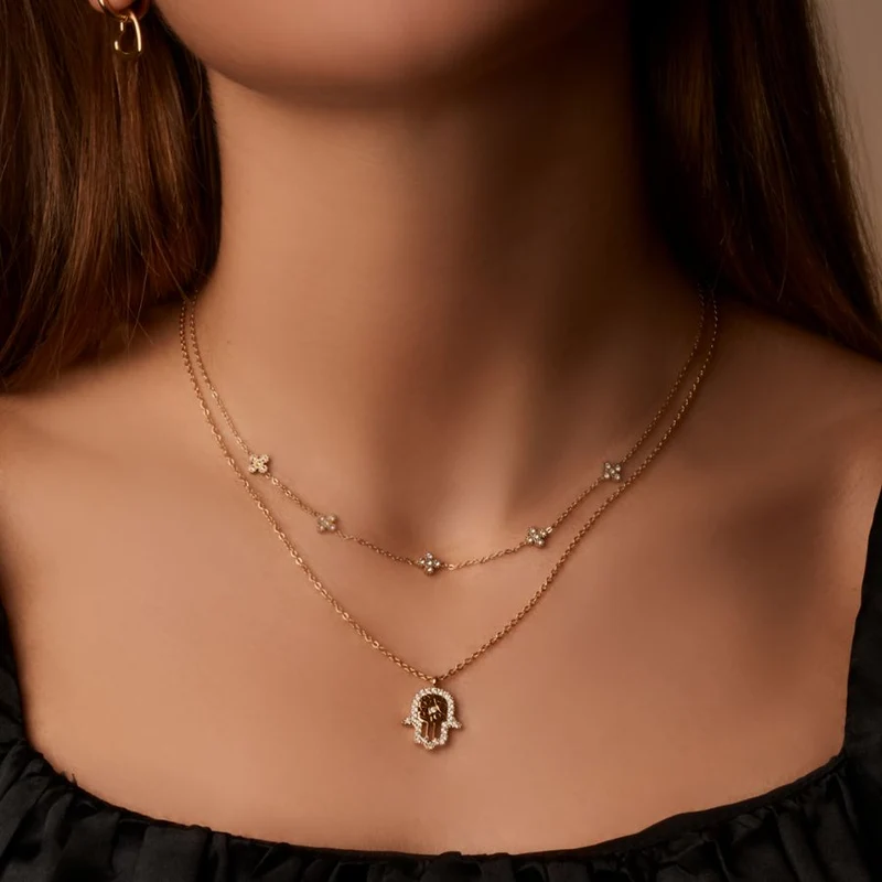 Pave Flower Kette 14K Vergoldet