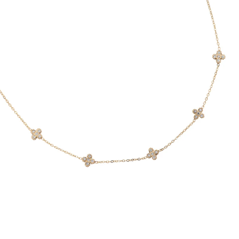 Pave Flower Kette 14K Vergoldet