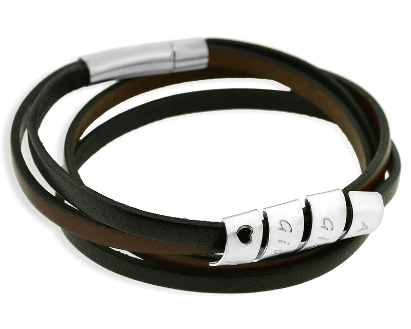 HERREN LEDER ARMBAND MIT GRAVUR MÄNNER ARMBAND MIT WUNSCHTEXT SCHWARZ BRAUN