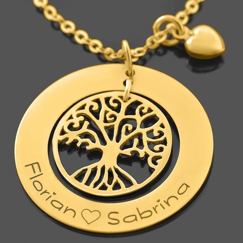 LEBENSBAUM KETTE GOLD NAMENSKETTE DAMEN MIT GRAVUR GOLDSCHMUCK PERSONALISIERBAR