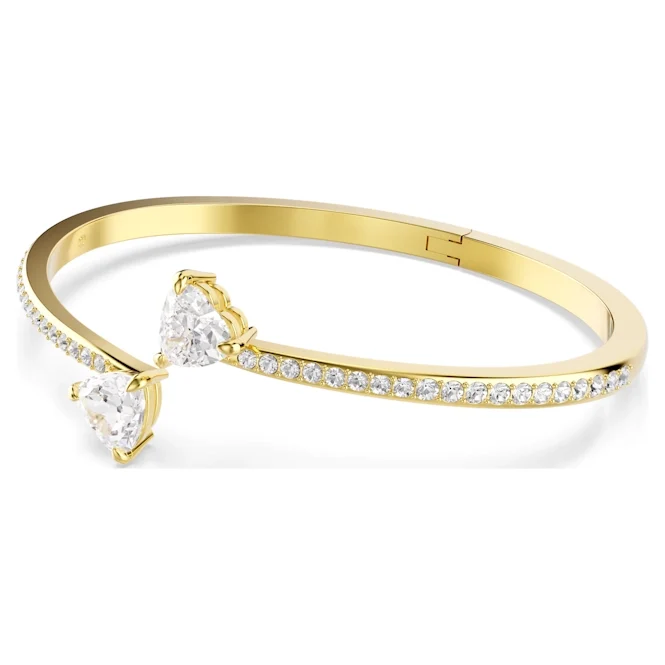 Mesmera Heart Bangle with White Crystal in Gold