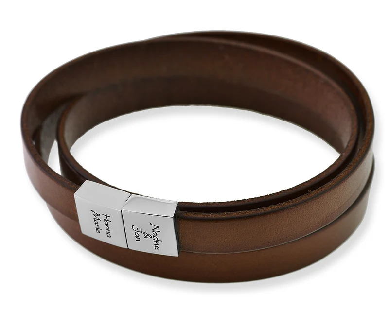 LEDERARMBAND MIT GRAVUR HERREN MÄNNERARMBAND PERSONALISIERBAR GESCHENK PAPA OPA ONKEL