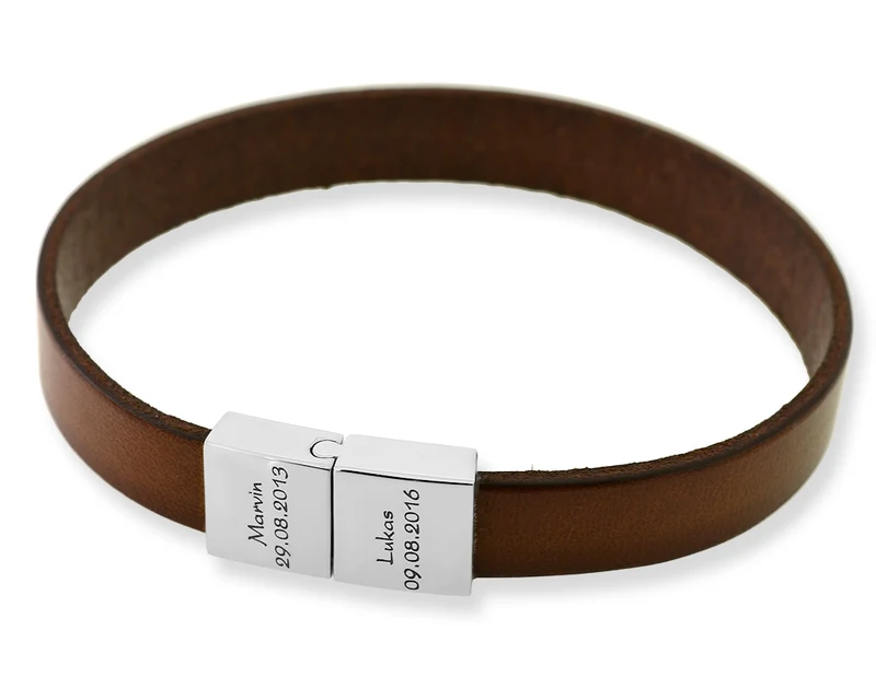 HERREN ARMBAND GRAVUR BRAUN LEDERARMBAND ARMBAND BRAUN LEDER MANN