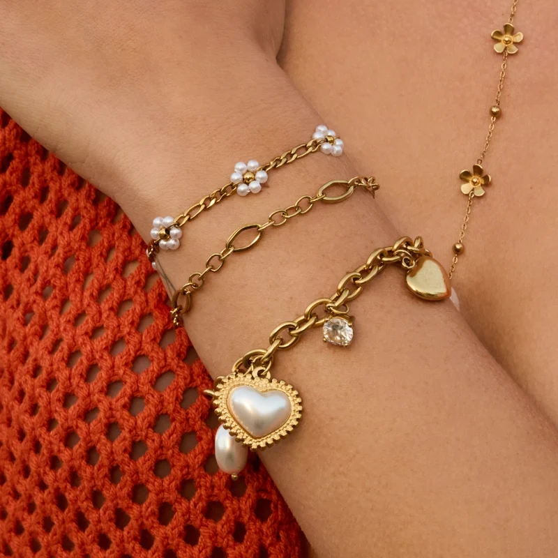 Sweet Life Pearl Flower Armband 14K Vergoldet