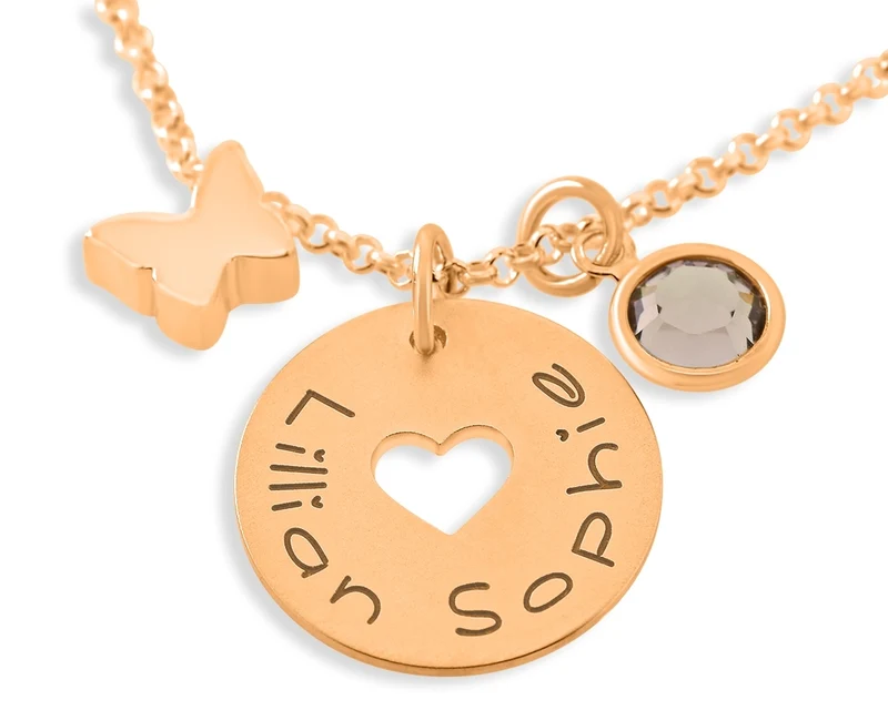 KINDERKETTE MIT SCHMETTERLING KETTE MIT NAMEN ROSEGOLD GESCHENK EINSCHULUNG