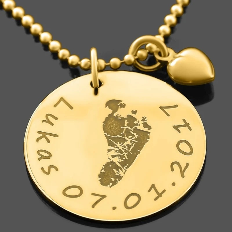 FUßABDRUCK KETTE ORIGINAL FUßABDRUCK HALSKETTE DAMENSCHMUCK BABY GOLDSCHMUCK GRAVUR