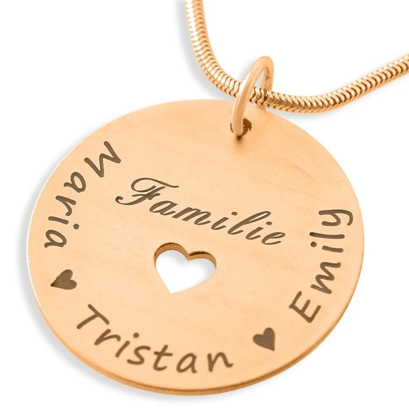 FAMILIENSCHMUCK MIT GRAVUR NAMENKETTE MIT HERZ DAMEN HALSKETTE NAMEN FAMILIE