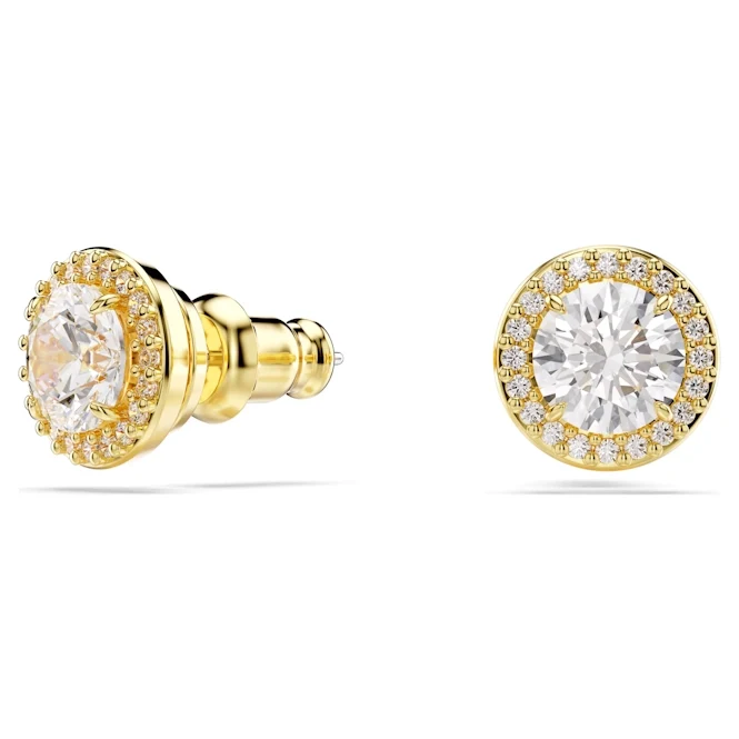 Una Angelic Stud Earrings with Round-Cut White Crystal in Gold
