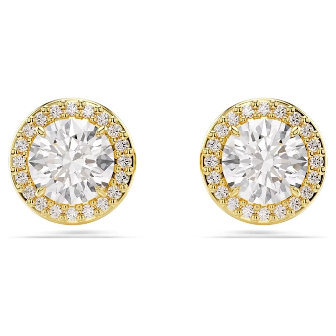 Una Angelic Stud Earrings with Round-Cut White Crystal in Gold