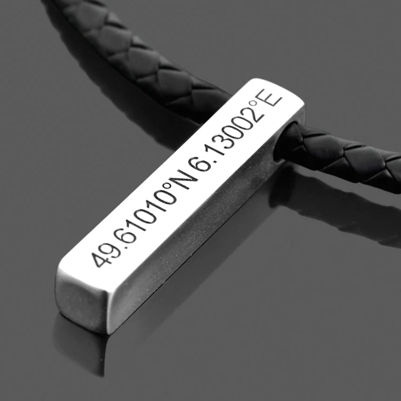 HERREN HALSKETTE GRAVUR BARREN KETTE MÄNNER KETTE KOORDIANATEN SCHMUCK GESCHENK PAPA OPA