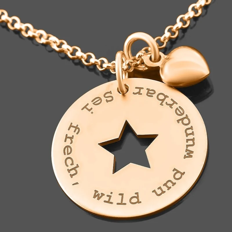 ROSÉGOLD KETTE NAMEN TEXT DAMEN KETTE MIT STERN & HERZ GRAVUR SCHMUCK ONLINE