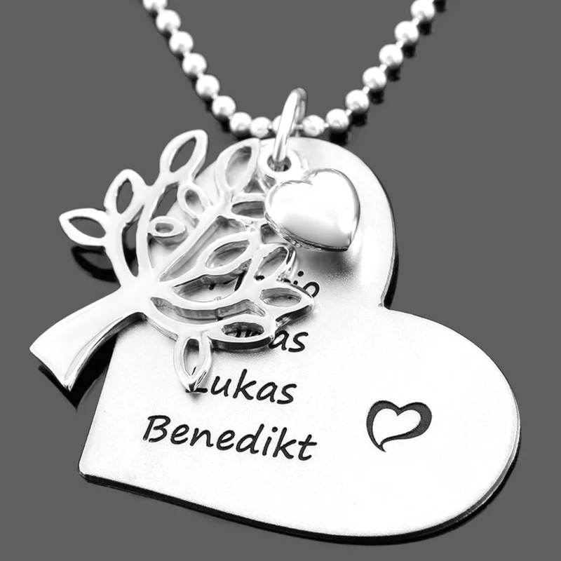 FAMILIENKETTE LEBENSBAUM NAMENSKETTE MIT GRAVUR 925 SILBER HERZ SCHMUCK DAMEN