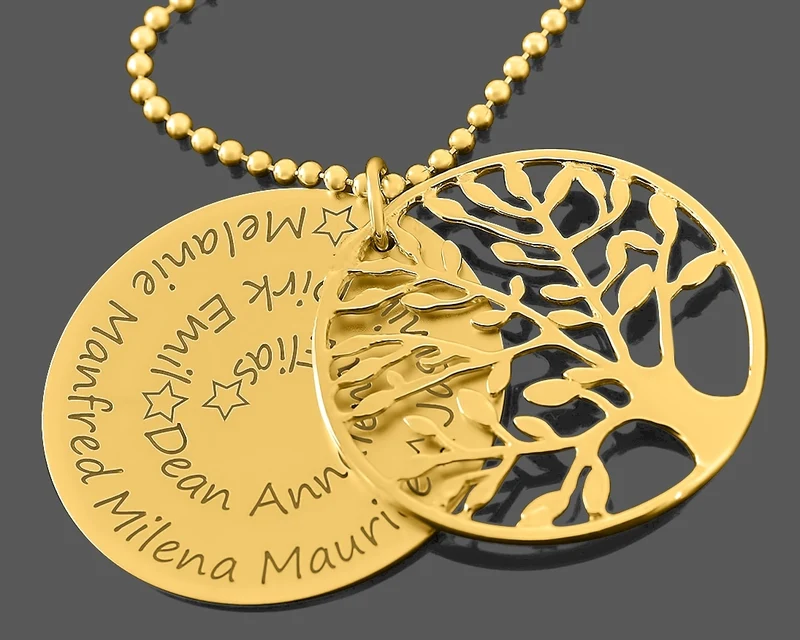 SCHMUCK MIT SPRUCH GRAVUR HALSKETTE DAMEN LEBENSBAUM KETTE GOLD OMA MAMA
