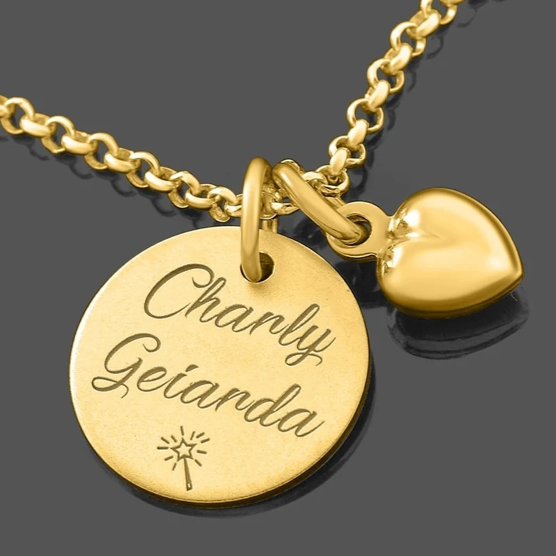NAMENSKETTE KINDER GOLD SCHMUCK ZUR TAUFE KINDERGEBURTSTAG SCHMUCK HERZANHÄNGER