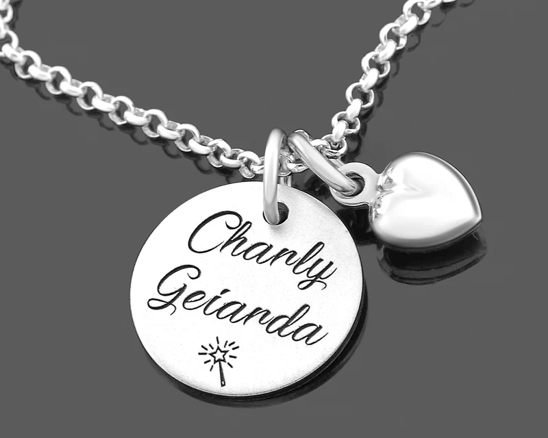 KETTE MIT NAMEN HERZ ANHÄNGER 925 SILBER KINDERKETTE GRAVUR NAMENSKETTE KIND