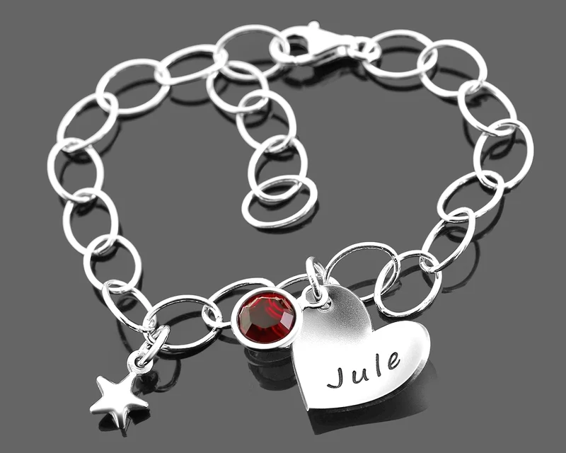 ARMBAND MIT HERZANHÄNGER SCHMUCK MIT GRAVUR GESCHENK ZUR GEBURT MÄDCHEN SILBERARMBAND