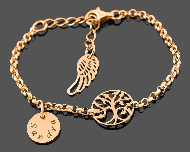 ROSÉGOLD ARMBAND MIT LEBENSBAUM, NAMENSGRAVUR, GESCHENK ZUR TAUFE