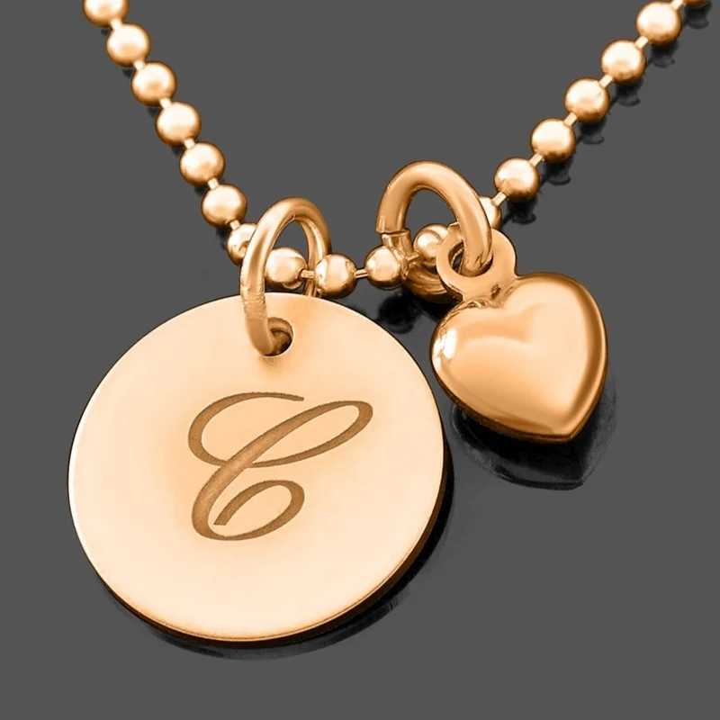 INITIALEN KETTE MIT HERZ DAMEN SCHMUCK ROSÉ VERGOLDET DESIGN KETTE BUCHSTABE GRAVUR