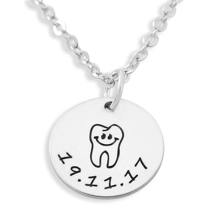ZAHN KETTE MIT GRAVUR, GESCHENK ZAHNARZT, ZAHNFEE, HALSKETTE 925 SILBER