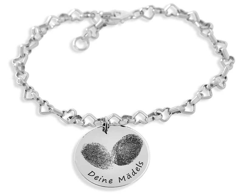 HERZARMBAND MIT EIGENEN FINGERABDRÜCKEN SILBERSCHMUCK GRAVUR ARMBAND DAMEN