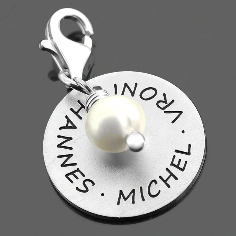 CHARM SILBER MIT PERLE ANHÄNGER MIT GRAVUR NAMENSCHARM GESCHENK OPA OMA