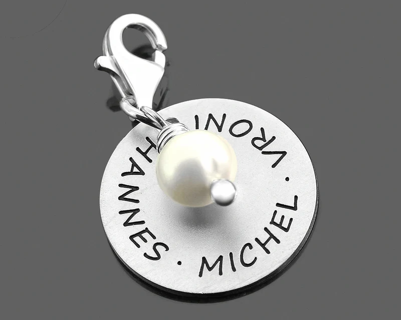 CHARM SILBER MIT PERLE ANHÄNGER MIT GRAVUR NAMENSCHARM GESCHENK OPA OMA