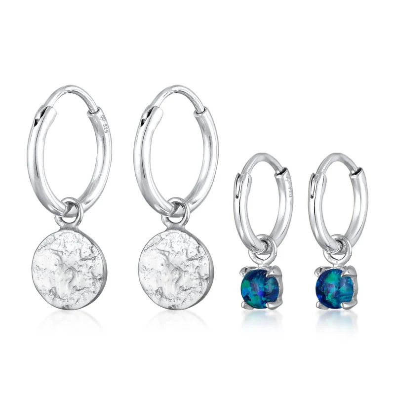 Creolen Set Plättchen |Synt. Opal (blau)