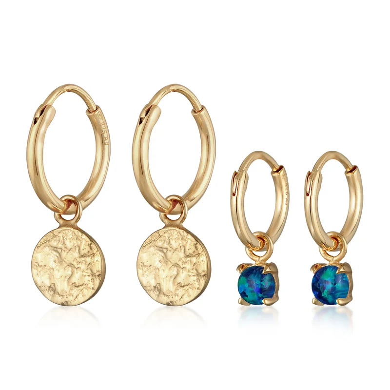 Creolen Set Plättchen |Synt. Opal (blau)