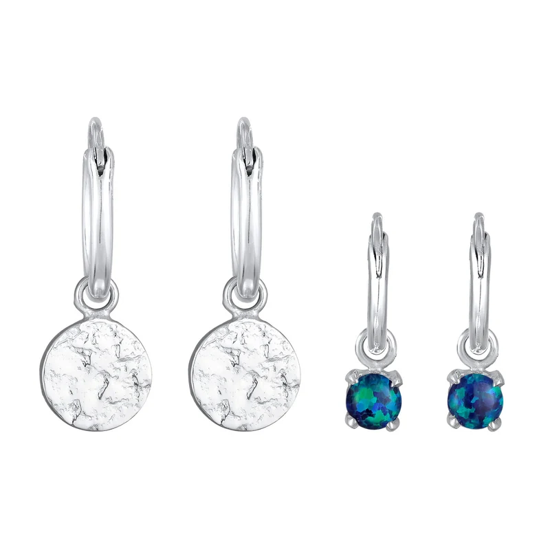Creolen Set Plättchen |Synt. Opal (blau)