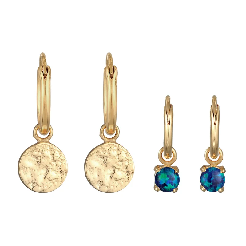 Creolen Set Plättchen |Synt. Opal (blau)