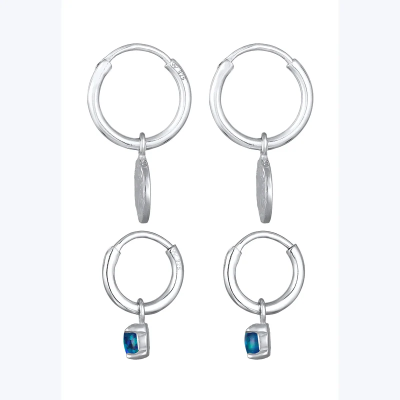 Creolen Set Plättchen |Synt. Opal (blau)