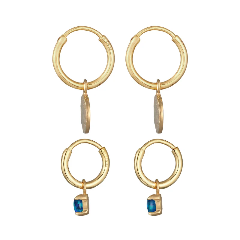 Creolen Set Plättchen |Synt. Opal (blau)
