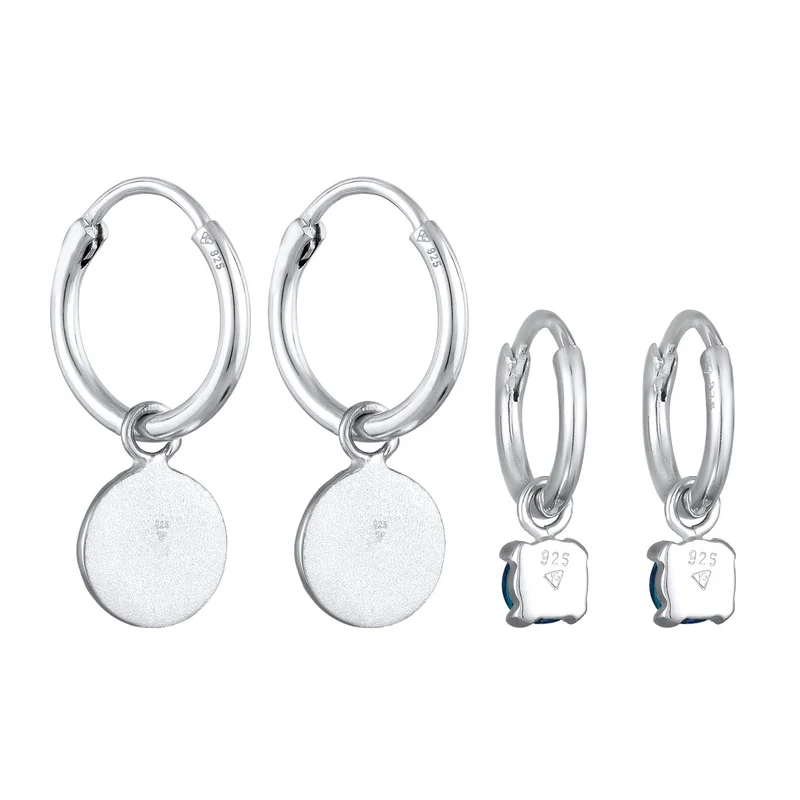 Creolen Set Plättchen |Synt. Opal (blau)