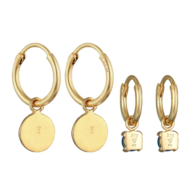 Creolen Set Plättchen |Synt. Opal (blau)
