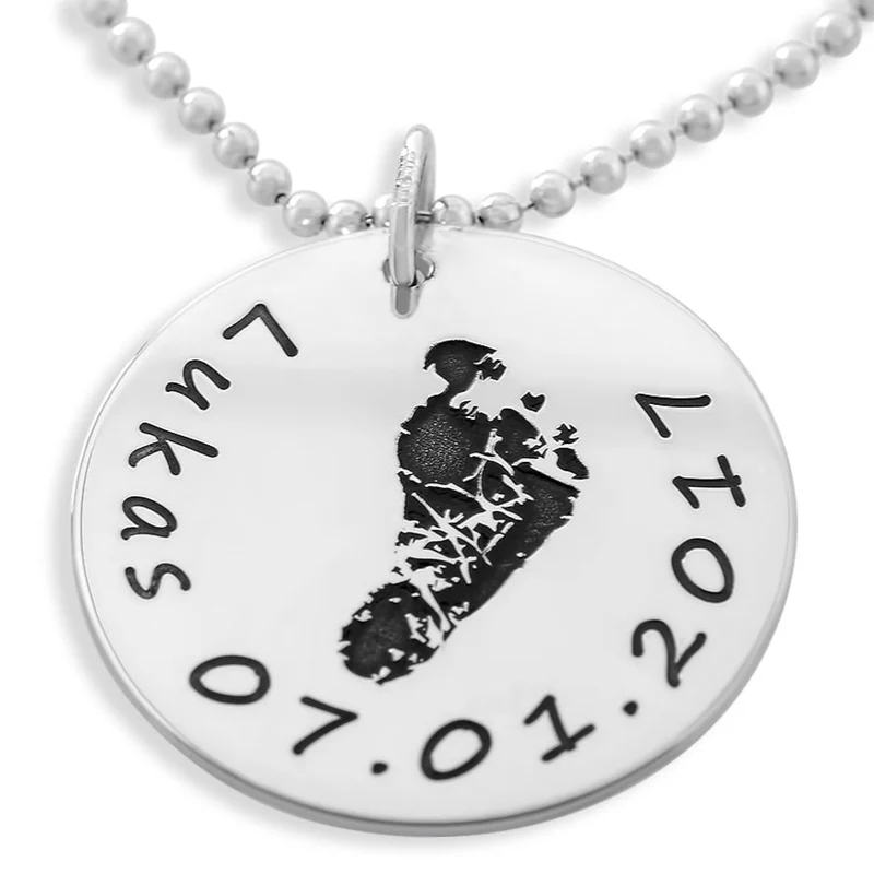 KETTE MIT FUßABDRUCK, SCHMUCK MIT GRAVUR, GESCHENK FÜR MAMA, ANHÄNGER MIT BABYFUß