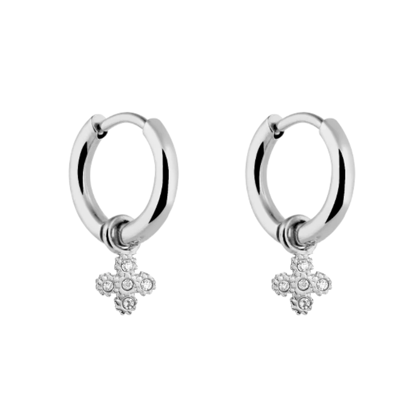 Pave Flower Huggie Ohrringe 14K Vergoldet