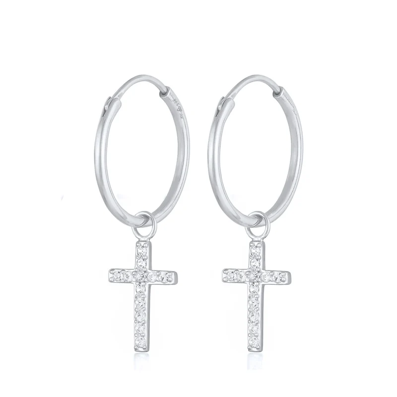 Creolen Anhänger Kreuz | Mit Kristallen von Swarovski® (Weiß)