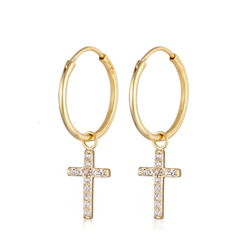 Creolen Anhänger Kreuz | Mit Kristallen von Swarovski® (Weiß)