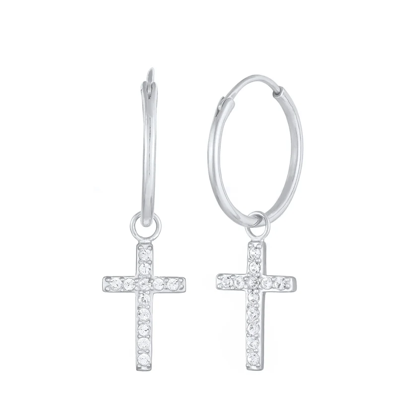 Creolen Anhänger Kreuz | Mit Kristallen von Swarovski® (Weiß)