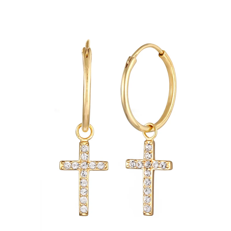 Creolen Anhänger Kreuz | Mit Kristallen von Swarovski® (Weiß)