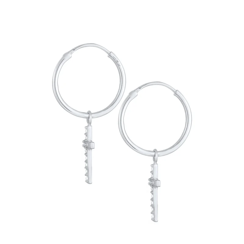 Creolen Anhänger Kreuz | Mit Kristallen von Swarovski® (Weiß)