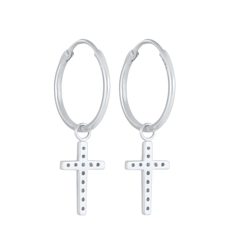Creolen Anhänger Kreuz | Mit Kristallen von Swarovski® (Weiß)