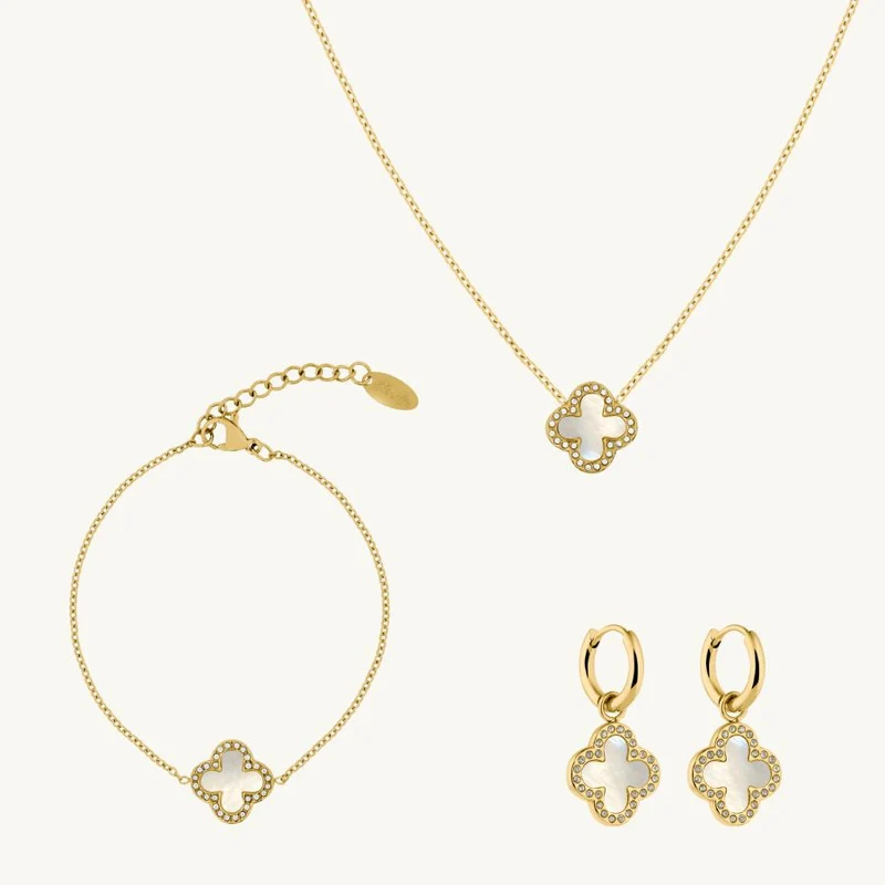 Pave Perlmutt Set 14K Vergoldet